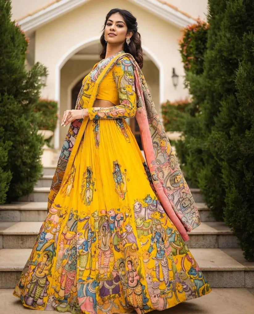 Introducing the Kalamkari Printed Pink Lehengha Choli