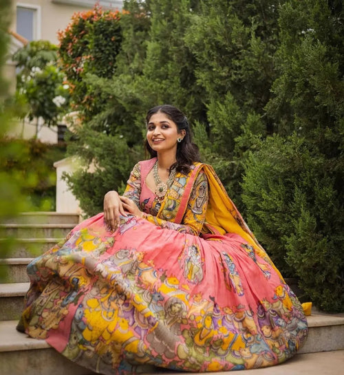 Introducing the Kalamkari Printed Pink Lehengha Choli (Blouse unstiched)