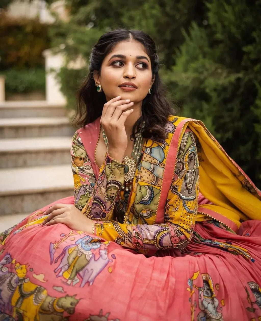 Introducing the Kalamkari Printed Pink Lehengha Choli (Blouse unstiched)